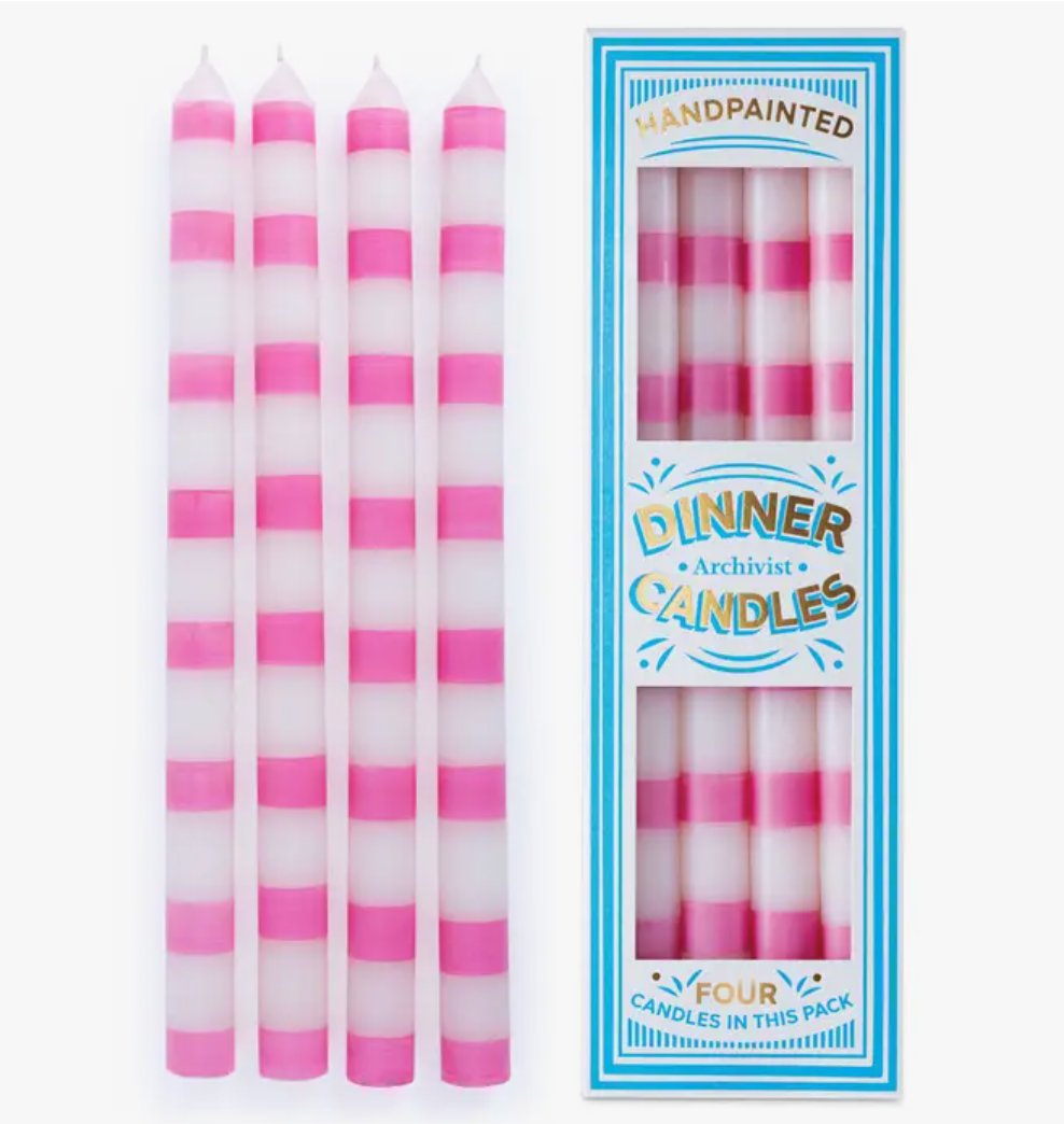 Pink Stripe Dinner Candle