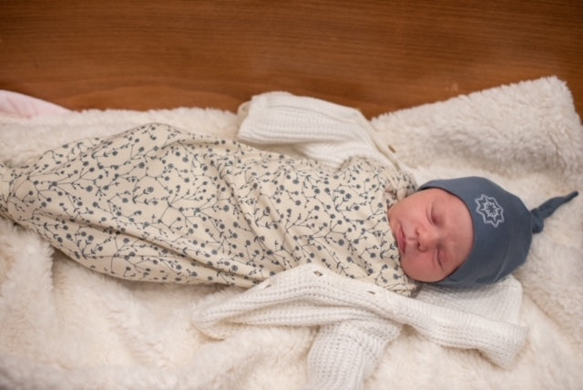 Floral Blue Organic Sleeper, Hat, and Swaddle Set